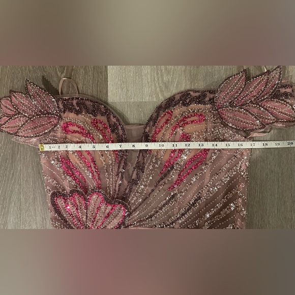 SHEIN Size M Light Pink Butterfly High Slit Off-Shoulder Mermaid Maxi Dress - Picture 11 of 12